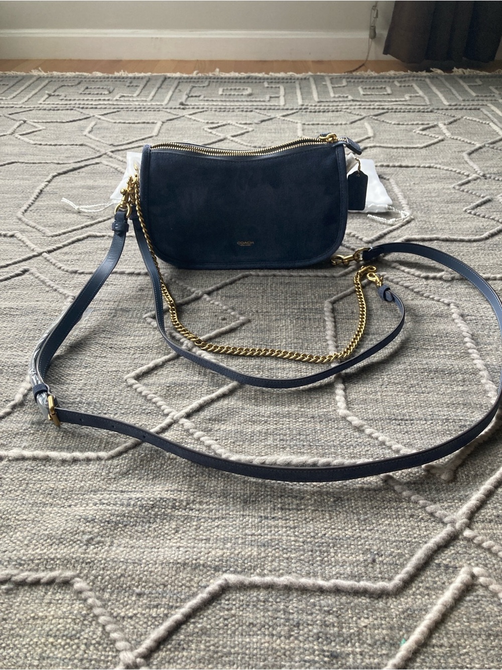 COACH Waverly Shoulder and Crossbody Bag-Brass Hardware and Light Denim Suede - Picture 8 of 15